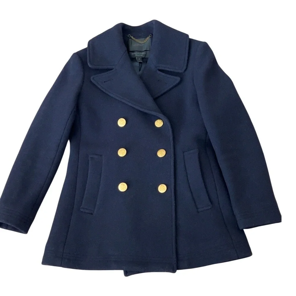 J. Crew Navy Wool PeaCoat Stadium‎ Cloth by Nello Gori SZ: 0P